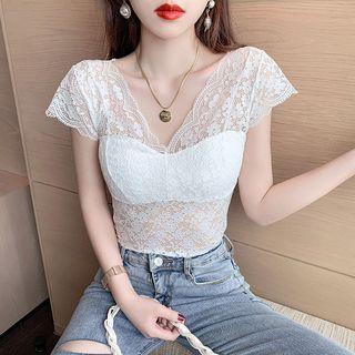 Short-sleeve Padded Lace Top