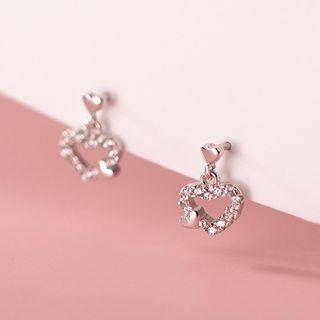 Heart Rhinestone Sterling Silver Dangle Earring 1 Pair - S925 Silver - Silver - One Size