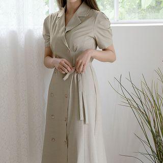 Puff-sleeve Flared Long Blazer Dress