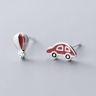 925 Sterling Silver Non-matching Car & Hot Balloon Earring 1 Pair - S925 - Earring - Silver - One Size