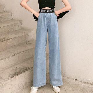 Letter Waistband Wide-leg Jeans