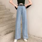 Letter Waistband Wide-leg Jeans