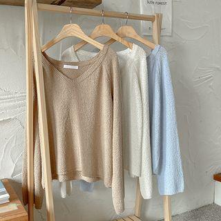 V-neck Boxy Boucl  Knit Top