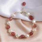 Faux Pearl Crystal Bead Bracelet White & Dark Red Beaded - Gold - One Size