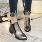 Faux Leather Block Heel Pointed Chelsea Boots