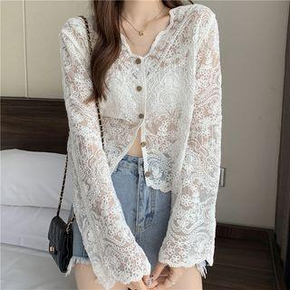 V-neck Lace Cropped Cardigan