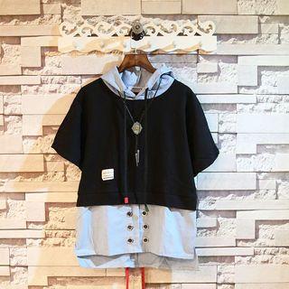 Mock Two-piece Short-sleeve Hoodie