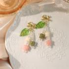 Flower Glass Dangle Earring 1 Pair - Green & White & Pink - One Size