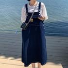 Elbow-sleeve T-shirt / Denim Midi Overall Dress / Set