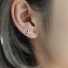 925 Sterling Silver Rhinestone Flower Stud Earring 1 Pair - Rhinestone Flower Stud Earring - One Size