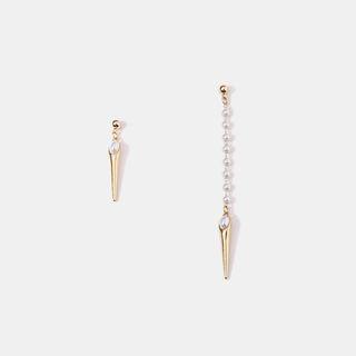 Non-matching Faux Pearl Dangle Earring Gold & White - One Size