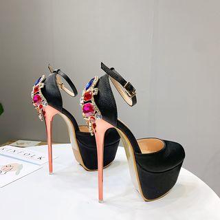 Embellished Ankle-strap Stiletto Platform Pumps