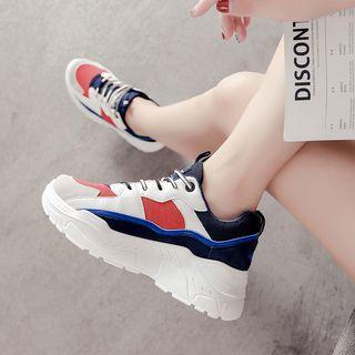 Mesh Panel Color Block Hidden Wedge Platform Sneakers