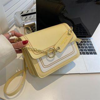 Embroidered Two-tone Faux Leather Crossbody Bag