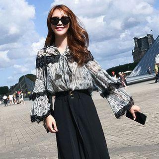 Set: Balloon Sleeve Blouse + Wide Leg Pants
