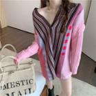 Patterned Cable Knit Cardigan Pink - One Size