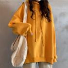Plain Slit Long-sleeve Hoodie
