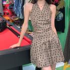 Set: Halter-neck Crop Top + Pleated Mini A-line Skirt