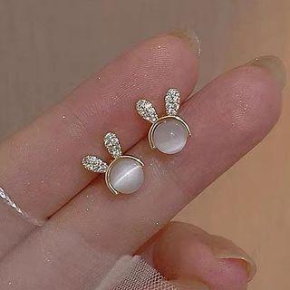 Rabbit Faux Cat Eye Stone Rhinestone Alloy Earring 1 Pair - Gold - One Size