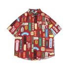 Short Sleeve Chinese Character Print Shirt