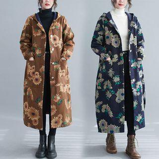Flower Print Hooded Midi Jacket