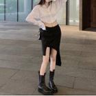 Crop Shirt / Asymmetrical Midi Pencil Skirt