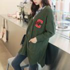 Lettering-patch Zip-side Long Cardigan