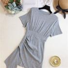 Plain Short-sleeve Asymmetric Mini A-line Dress