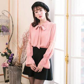 Lace-trim Tie-neck Blouse