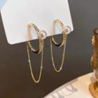 Rhinestone Chain Strap Hoop Earring 1 Pair - Gold - One Size