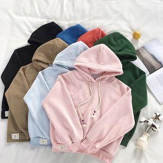 Plain Drawcord Fleece Hooded Sweatshirt