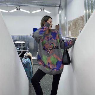 Lettering Sweater Gray & Pink & Blue - One Size