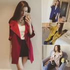 3/4-sleeve Open-front Plain Trench Coat