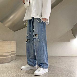 Straight Leg Ripped Jeans