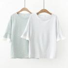 Stripe Frilled Short-sleeve T-shirt
