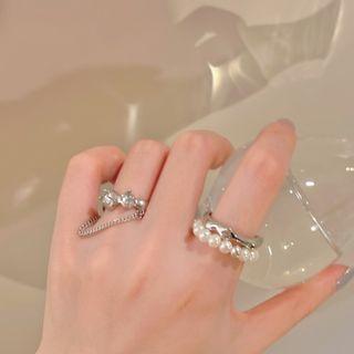 Bow Rhinestone / Faux Pearl Alloy Open Ring