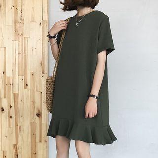 Ruffle Hem Short-sleeve Shift Dress