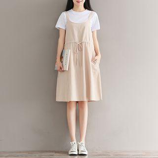 Set: Short-sleeve T-shirt + A-line Pinafore Dress + Undershorts