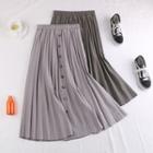 Buttoned Pleated Midi A-line Skirt