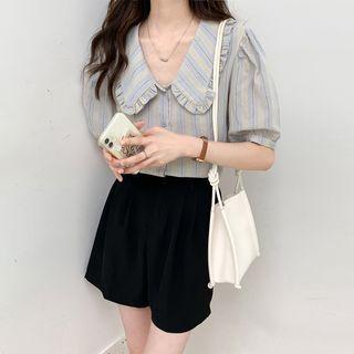 Color-block Striped Ruffle Oversize Blouse