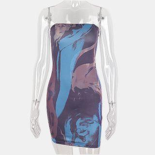 Off Shoulder Tie Dye Mini Sheath Dress