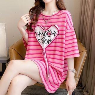 Short-sleeve Heart Striped T-shirt