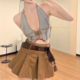 Halter Lace-up Top / Pleated Skirt