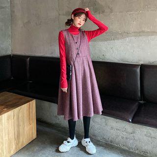 High-neck Plain Top / Woolen Checker Tank Dress