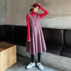 High-neck Plain Top / Woolen Checker Tank Dress