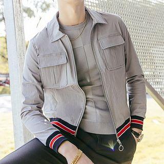 Color-block Slim-fit Long-sleeve Jacket
