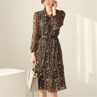 Tall Size Tie-neck Patterned Dress