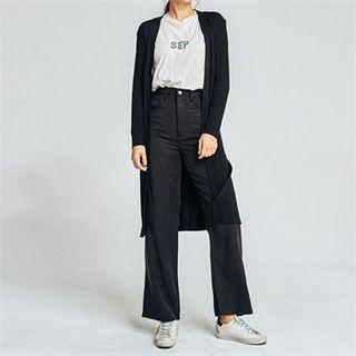 Open-front Deep-slit Long Cardigan