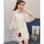Set: Bell-sleeve Lace Dress + Slipdress