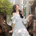 Ruffle Off-shoulder A-line Midi Dress White - One Size
